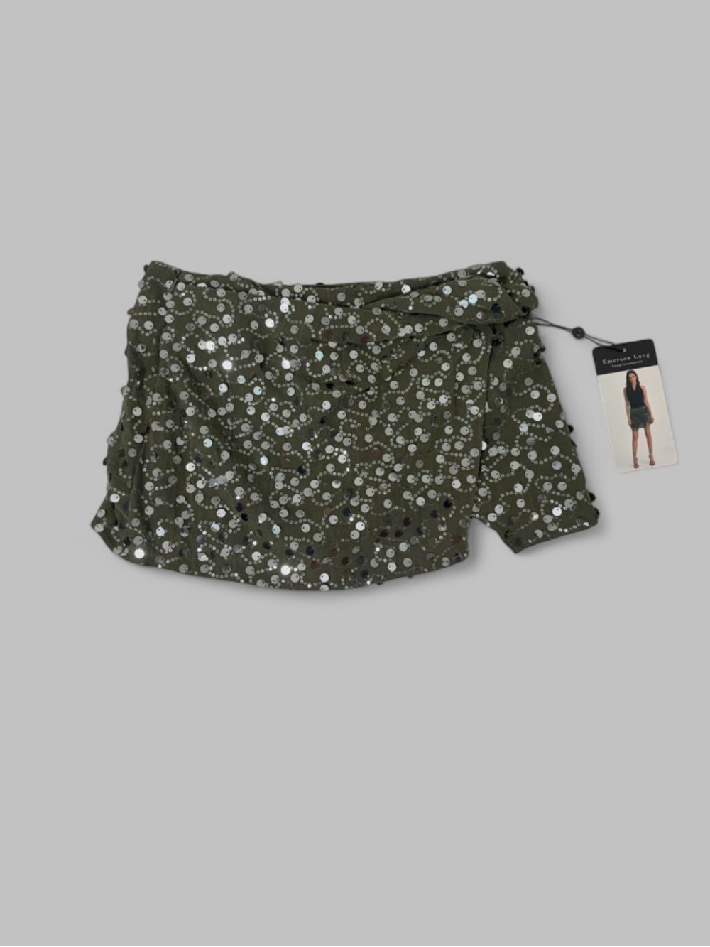 Sequin-Embellished Olive Green Women's Shorts